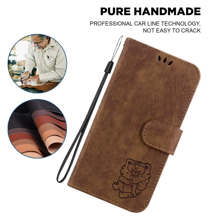 For Motorola Moto G35 5G Wallet Case Tiger Imprint Leather Shockproof Phone Cover - Brown