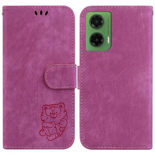 For Motorola Moto G35 5G Wallet Case Tiger Imprint Leather Shockproof Phone Cover - Rose