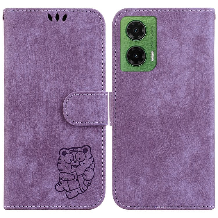 For Motorola Moto G35 5G Wallet Case Tiger Imprint Leather Shockproof Phone Cover - Purple