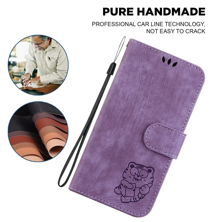 For Motorola Moto G35 5G Wallet Case Tiger Imprint Leather Shockproof Phone Cover - Purple