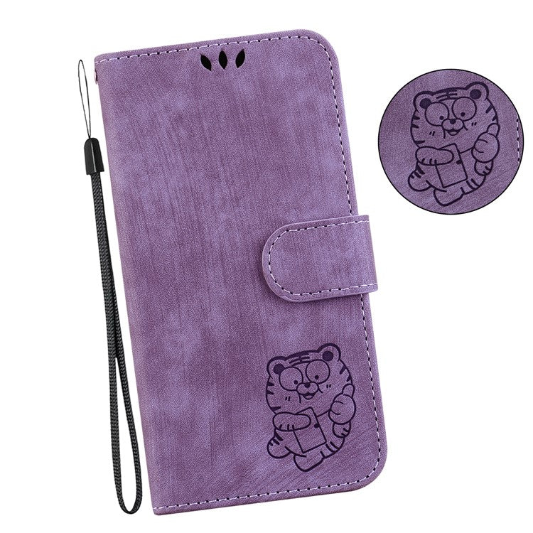 For Motorola Moto G35 5G Wallet Case Tiger Imprint Leather Shockproof Phone Cover - Purple