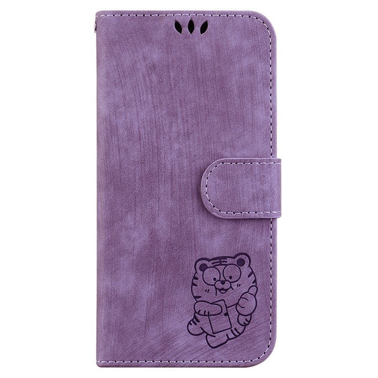 For Motorola Moto G35 5G Wallet Case Tiger Imprint Leather Shockproof Phone Cover - Purple