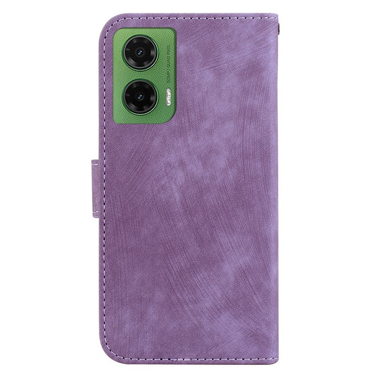 For Motorola Moto G35 5G Wallet Case Tiger Imprint Leather Shockproof Phone Cover - Purple