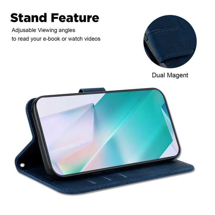 For Motorola Moto G35 5G Wallet Case Tiger Imprint Leather Shockproof Phone Cover - Dark Blue