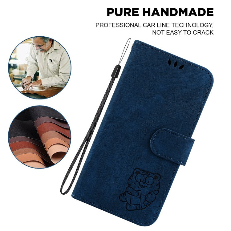 For Motorola Moto G35 5G Wallet Case Tiger Imprint Leather Shockproof Phone Cover - Dark Blue