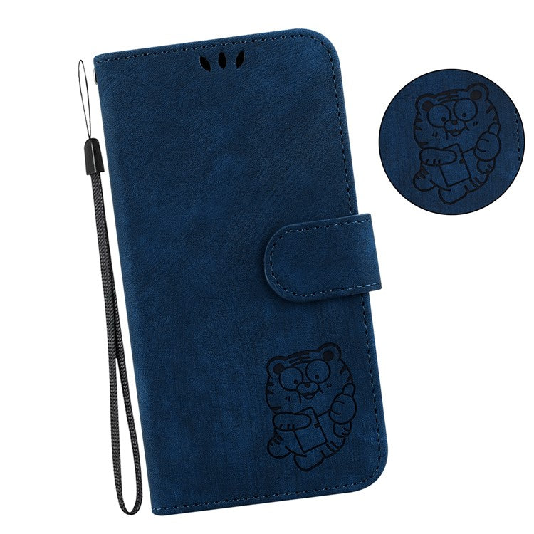 For Motorola Moto G35 5G Wallet Case Tiger Imprint Leather Shockproof Phone Cover - Dark Blue