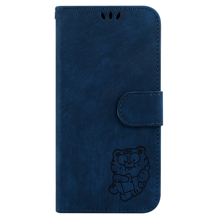 For Motorola Moto G35 5G Wallet Case Tiger Imprint Leather Shockproof Phone Cover - Dark Blue