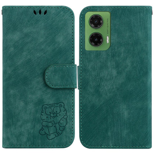 For Motorola Moto G35 5G Wallet Case Tiger Imprint Leather Shockproof Phone Cover - Green