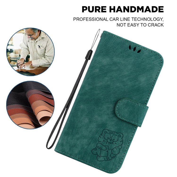 For Motorola Moto G35 5G Wallet Case Tiger Imprint Leather Shockproof Phone Cover - Green