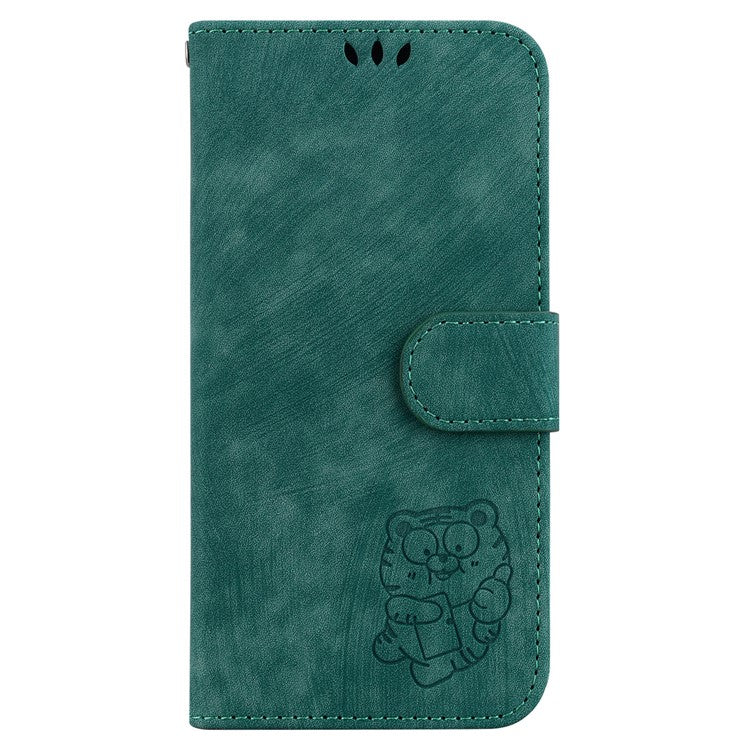 For Motorola Moto G35 5G Wallet Case Tiger Imprint Leather Shockproof Phone Cover - Green