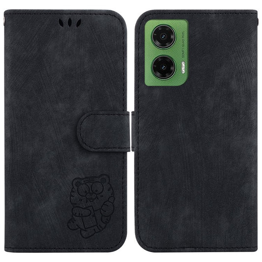 For Motorola Moto G35 5G Wallet Case Tiger Imprint Leather Shockproof Phone Cover - Black