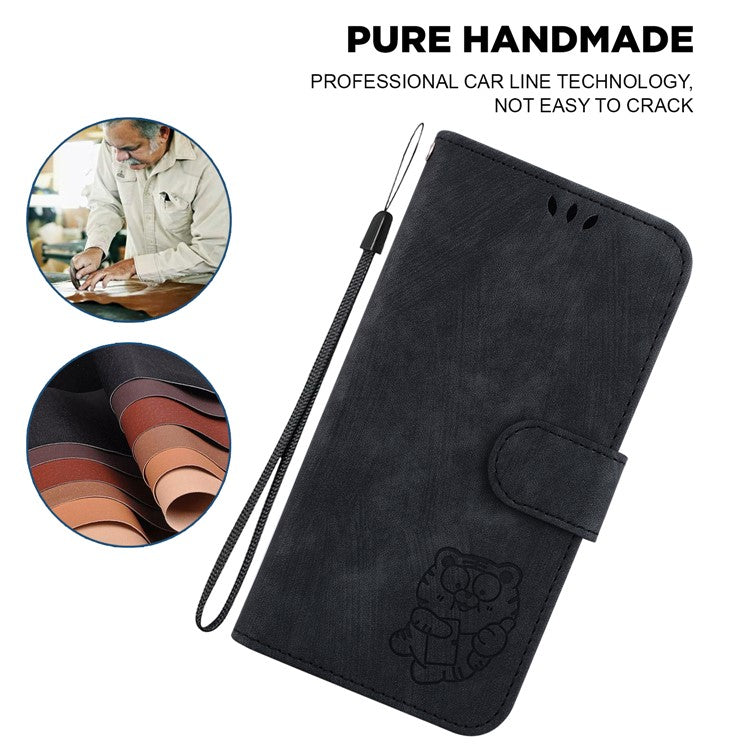 For Motorola Moto G35 5G Wallet Case Tiger Imprint Leather Shockproof Phone Cover - Black