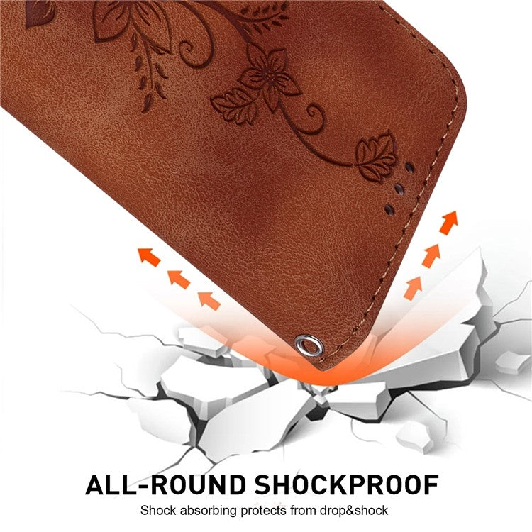 For Motorola Moto G35 5G Case Lily Flower Imprint Leather Phone Cover with Stand - Brown