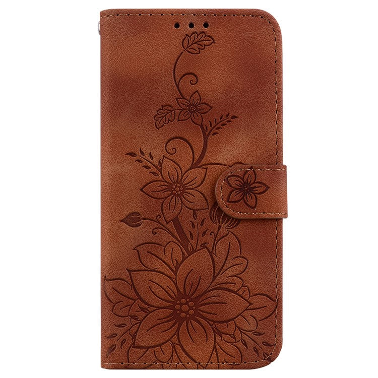 For Motorola Moto G35 5G Case Lily Flower Imprint Leather Phone Cover with Stand - Brown