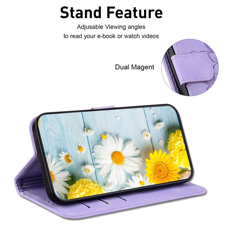 For Motorola Moto G35 5G Case Lily Flower Imprint Leather Phone Cover with Stand - Purple