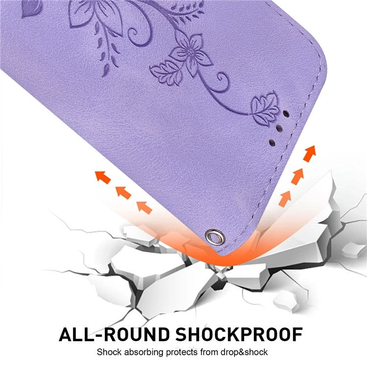 For Motorola Moto G35 5G Case Lily Flower Imprint Leather Phone Cover with Stand - Purple