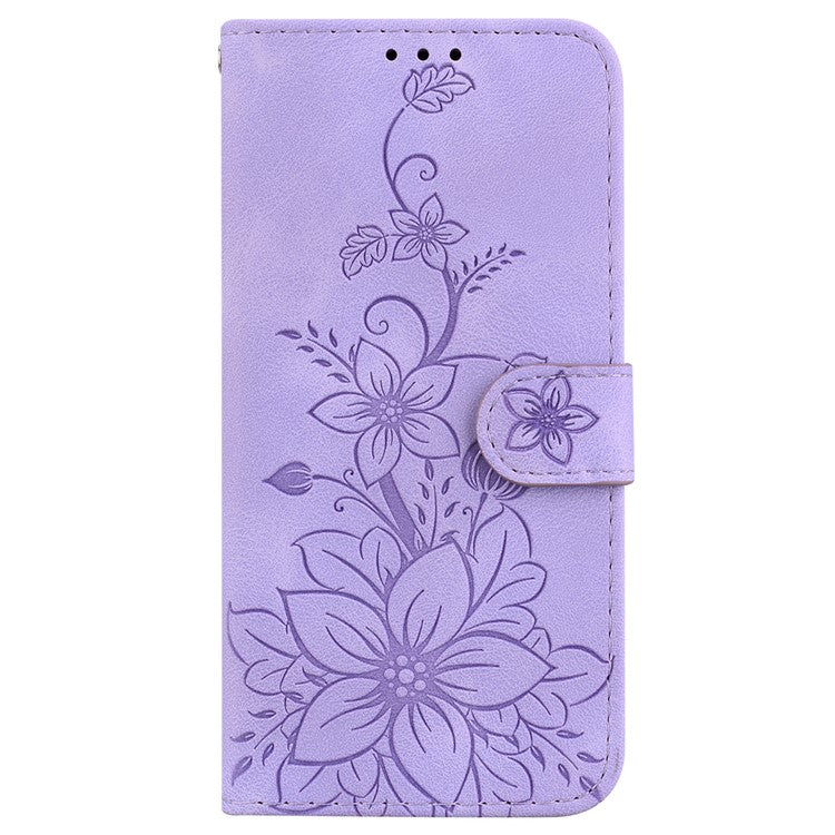 For Motorola Moto G35 5G Case Lily Flower Imprint Leather Phone Cover with Stand - Purple