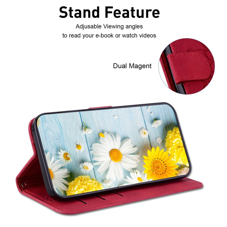 For Motorola Moto G35 5G Case Lily Flower Imprint Leather Phone Cover with Stand - Red