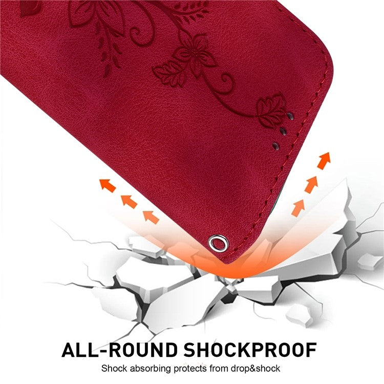 For Motorola Moto G35 5G Case Lily Flower Imprint Leather Phone Cover with Stand - Red