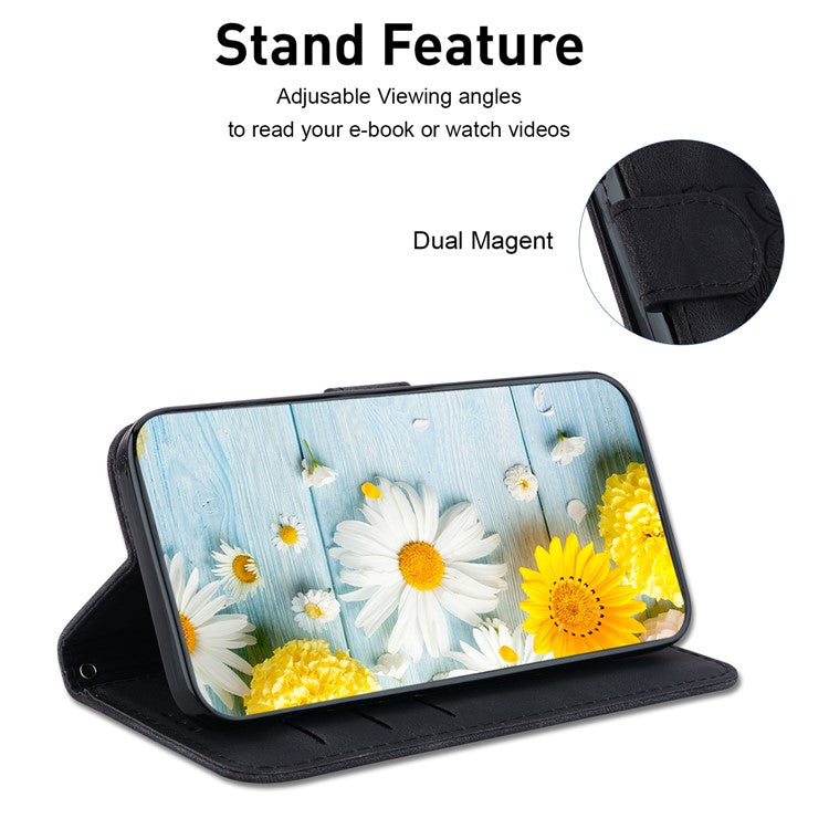 For Motorola Moto G35 5G Case Lily Flower Imprint Leather Phone Cover with Stand - Black