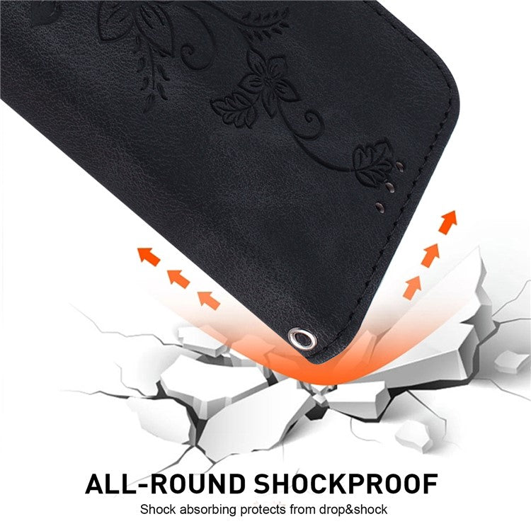 For Motorola Moto G35 5G Case Lily Flower Imprint Leather Phone Cover with Stand - Black
