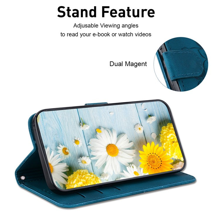 For Motorola Moto G35 5G Case Lily Flower Imprint Leather Phone Cover with Stand - Dark Blue