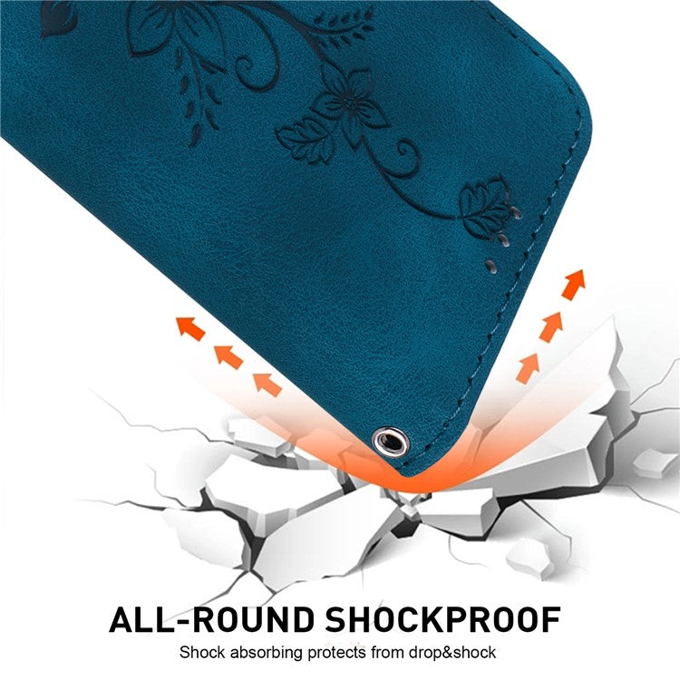 For Motorola Moto G35 5G Case Lily Flower Imprint Leather Phone Cover with Stand - Dark Blue