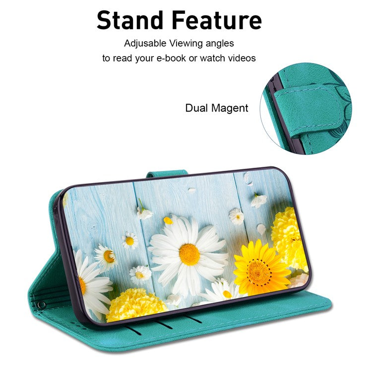 For Motorola Moto G35 5G Case Lily Flower Imprint Leather Phone Cover with Stand - Green