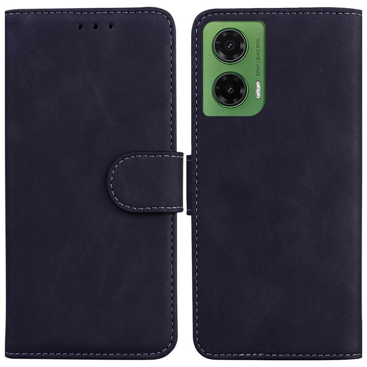 For Motorola Moto G35 5G Case Solid Color Leather Wallet Phone Cover - Black