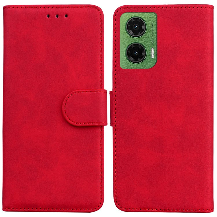 For Motorola Moto G35 5G Case Solid Color Leather Wallet Phone Cover - Red
