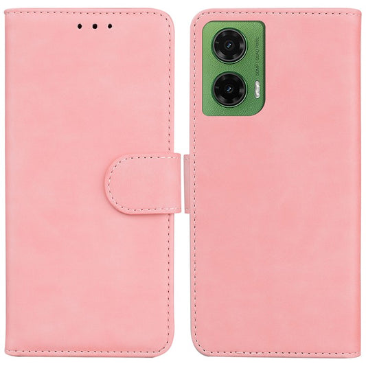 For Motorola Moto G35 5G Case Solid Color Leather Wallet Phone Cover - Pink