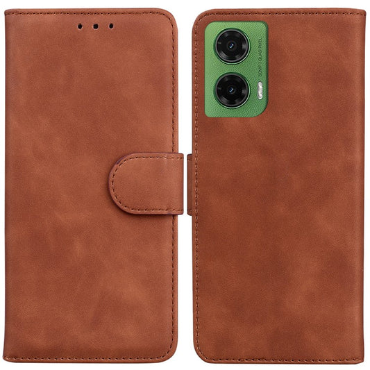 For Motorola Moto G35 5G Case Solid Color Leather Wallet Phone Cover - Brown