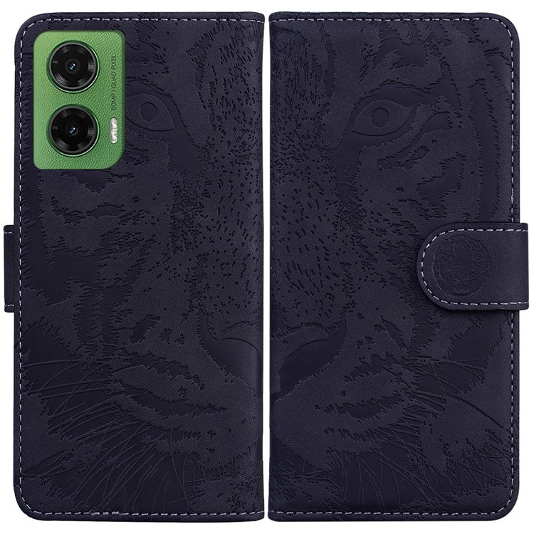 For Motorola Moto G35 5G Case Tiger Imprint Leather Wallet Phone Cover - Black