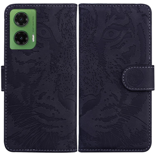 For Motorola Moto G35 5G Case Tiger Imprint Leather Wallet Phone Cover - Black
