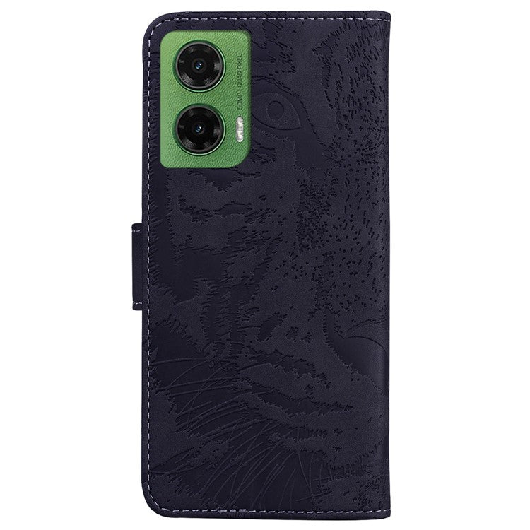 For Motorola Moto G35 5G Case Tiger Imprint Leather Wallet Phone Cover - Black