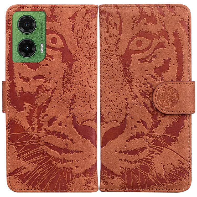 For Motorola Moto G35 5G Case Tiger Imprint Leather Wallet Phone Cover - Brown