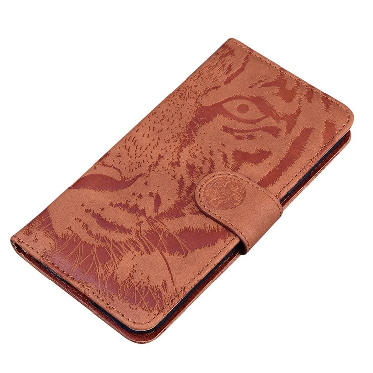 For Motorola Moto G35 5G Case Tiger Imprint Leather Wallet Phone Cover - Brown