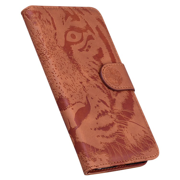 For Motorola Moto G35 5G Case Tiger Imprint Leather Wallet Phone Cover - Brown