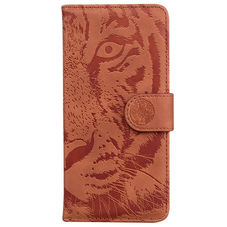 For Motorola Moto G35 5G Case Tiger Imprint Leather Wallet Phone Cover - Brown