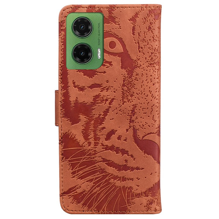 For Motorola Moto G35 5G Case Tiger Imprint Leather Wallet Phone Cover - Brown
