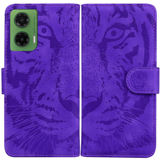 For Motorola Moto G35 5G Case Tiger Imprint Leather Wallet Phone Cover - Purple