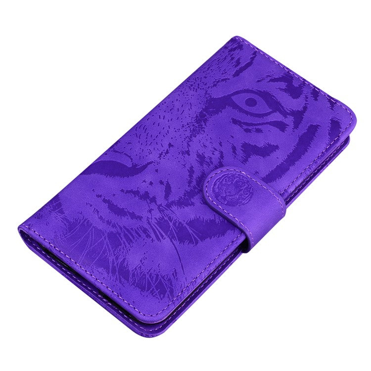 For Motorola Moto G35 5G Case Tiger Imprint Leather Wallet Phone Cover - Purple