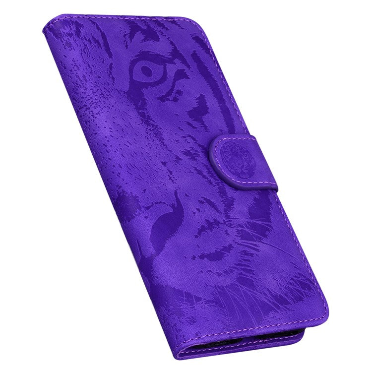 For Motorola Moto G35 5G Case Tiger Imprint Leather Wallet Phone Cover - Purple