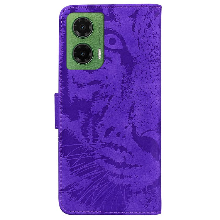 For Motorola Moto G35 5G Case Tiger Imprint Leather Wallet Phone Cover - Purple