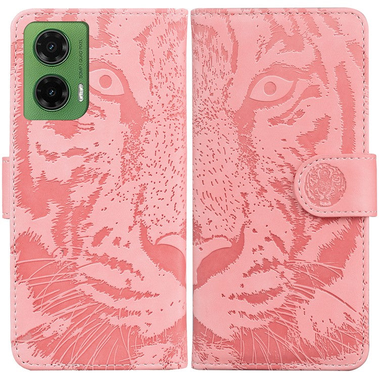 For Motorola Moto G35 5G Case Tiger Imprint Leather Wallet Phone Cover - Pink