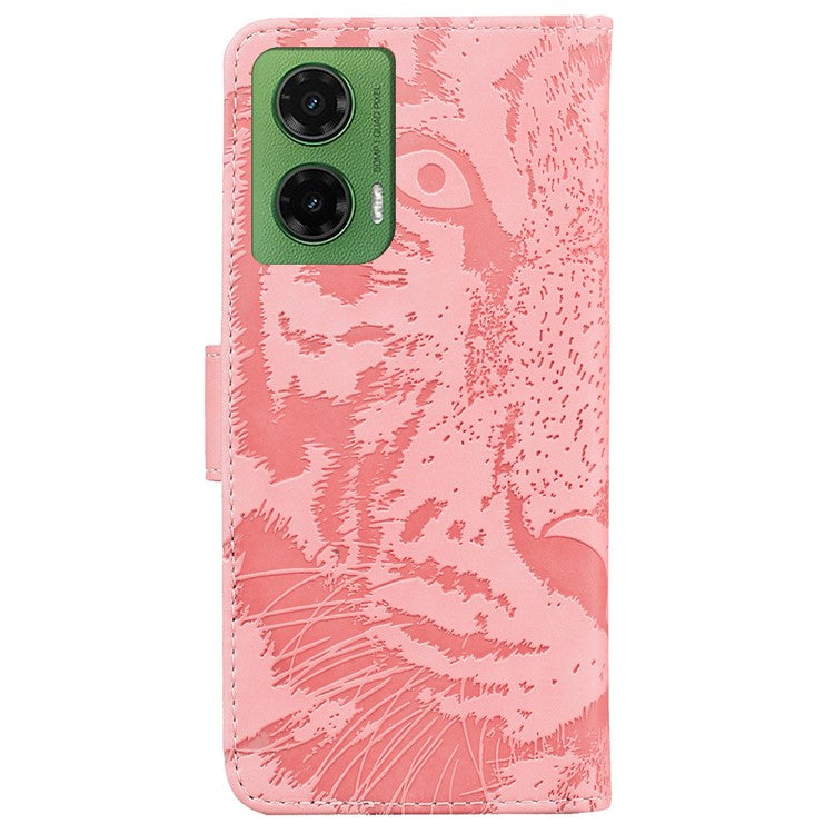 For Motorola Moto G35 5G Case Tiger Imprint Leather Wallet Phone Cover - Pink