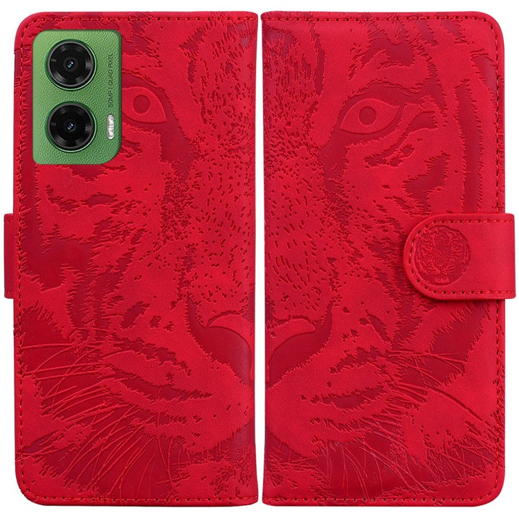 For Motorola Moto G35 5G Case Tiger Imprint Leather Wallet Phone Cover - Red