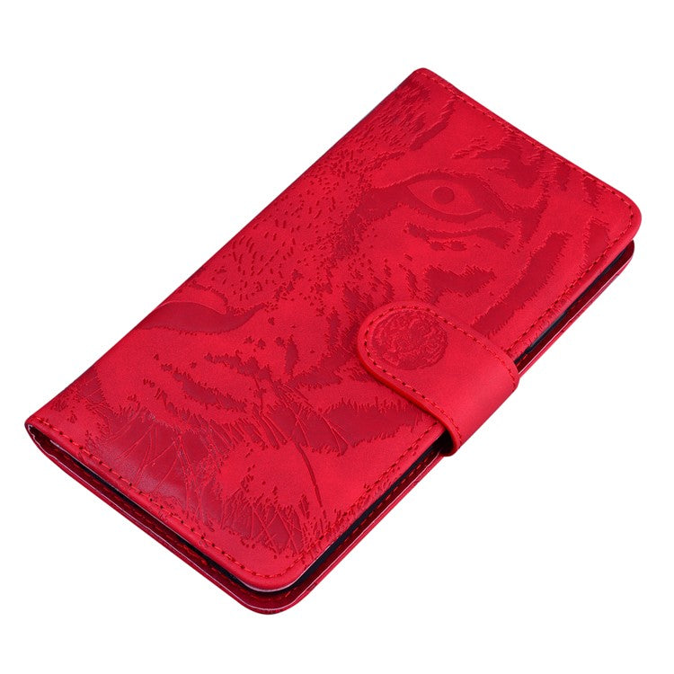 For Motorola Moto G35 5G Case Tiger Imprint Leather Wallet Phone Cover - Red