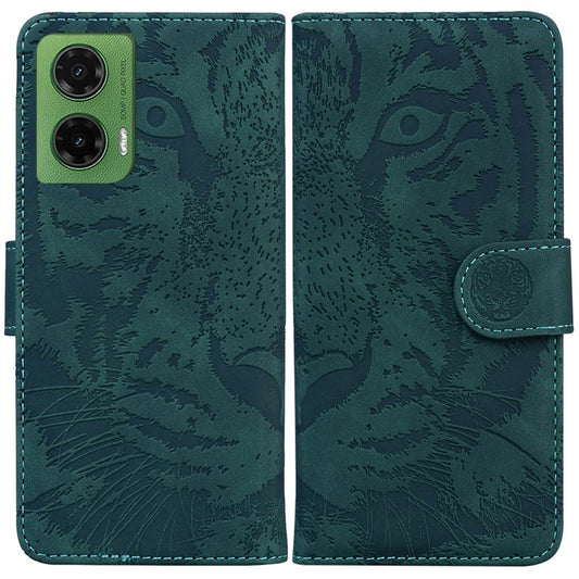 For Motorola Moto G35 5G Case Tiger Imprint Leather Wallet Phone Cover - Green