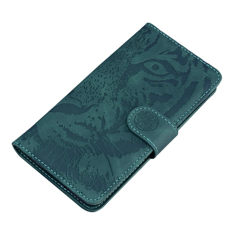 For Motorola Moto G35 5G Case Tiger Imprint Leather Wallet Phone Cover - Green